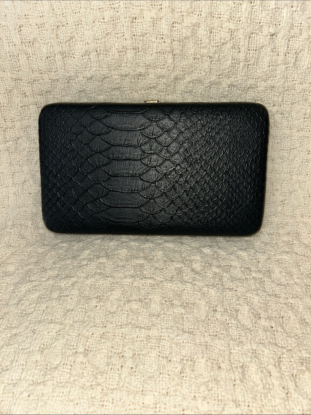 Black Faux-Snakeskin Clutch Wallet
